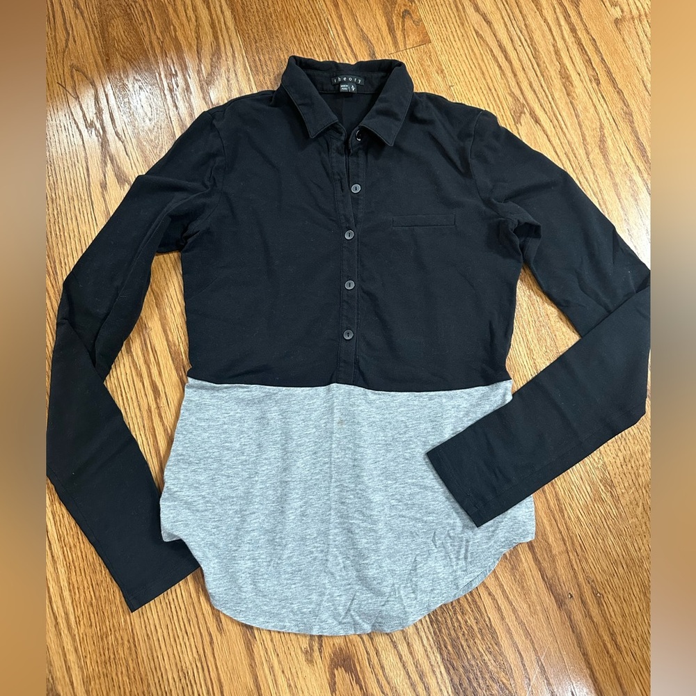 Theory Black and Gray Long Sleeve Top